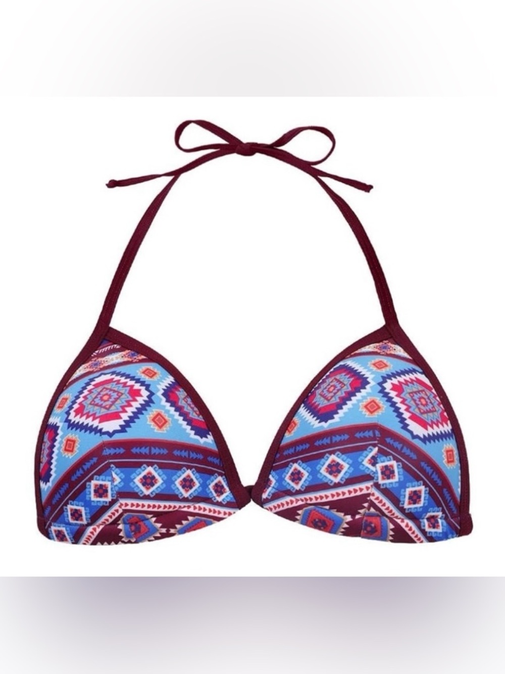 charmleaks Maroon and Teal boho Geometric Bikini Top